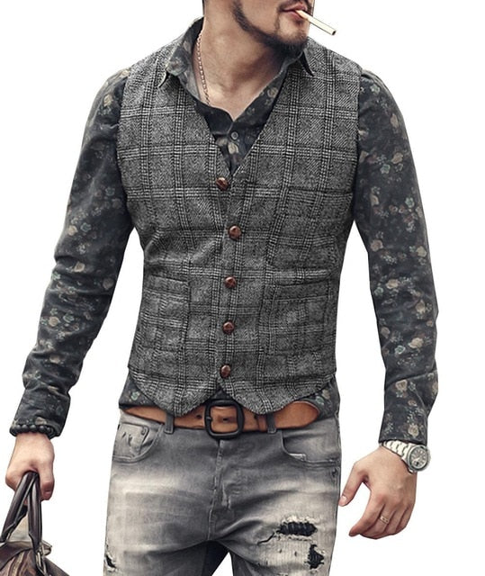 mens suit vests men brown black waistcoat vest man plaid steampunk jacket striped tweed v-neck slim fit gilet wedding clothing