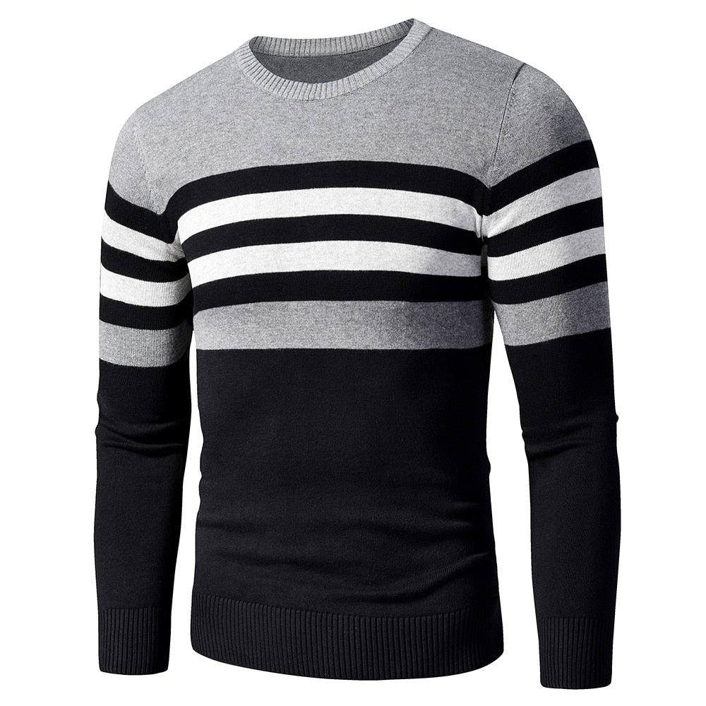 4XL Men Autumn New Casual Striped Thick Fleece Cotton Sweater Pullovers Men Outfit Fashion Vintage O-Neck Coat Sweater Men