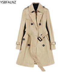 Mid-long Trench Khaki Slim Belt Cloak Mujer Windbreaker Female Abrigos