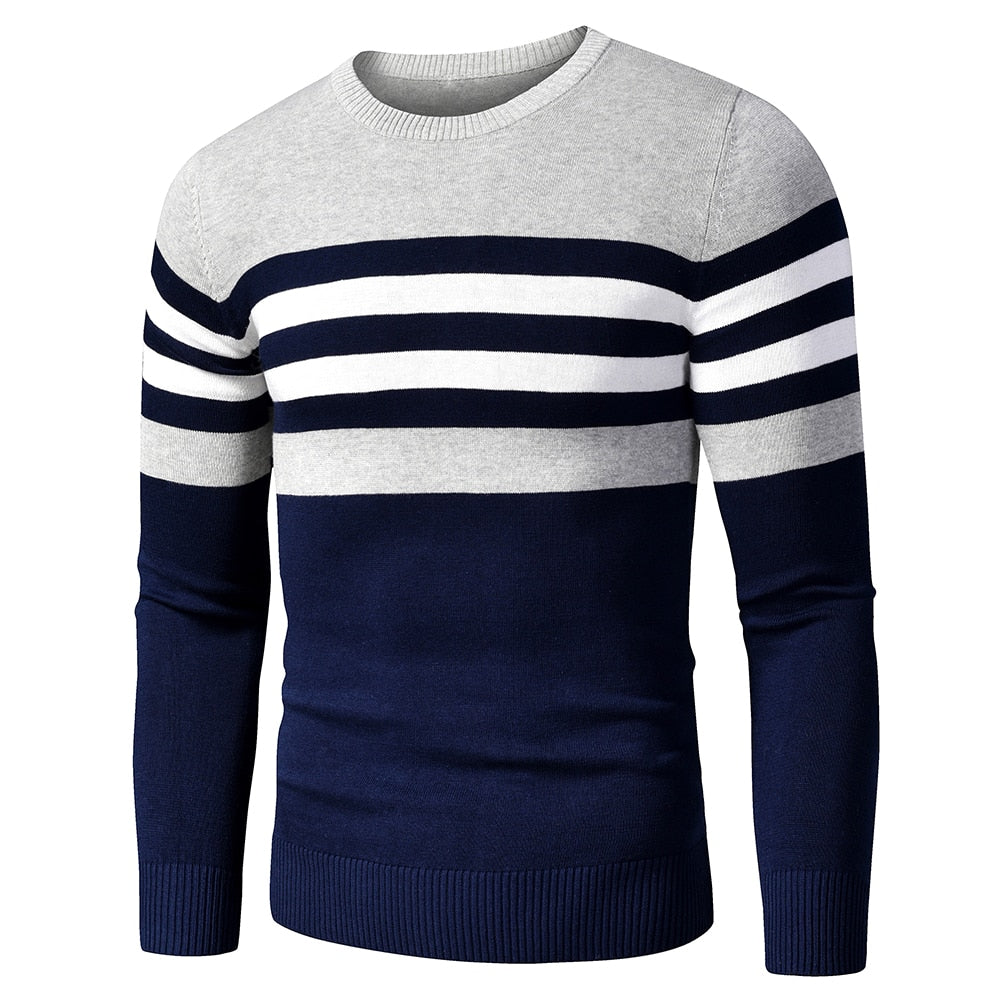 4XL Men Autumn New Casual Striped Thick Fleece Cotton Sweater Pullovers Men Outfit Fashion Vintage O-Neck Coat Sweater Men