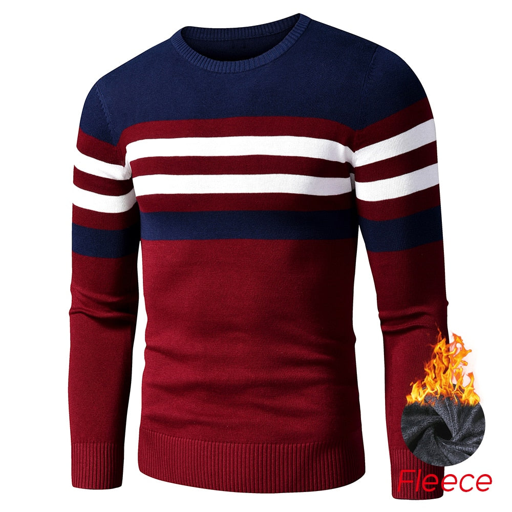 4XL Men Autumn New Casual Striped Thick Fleece Cotton Sweater Pullovers Men Outfit Fashion Vintage O-Neck Coat Sweater Men