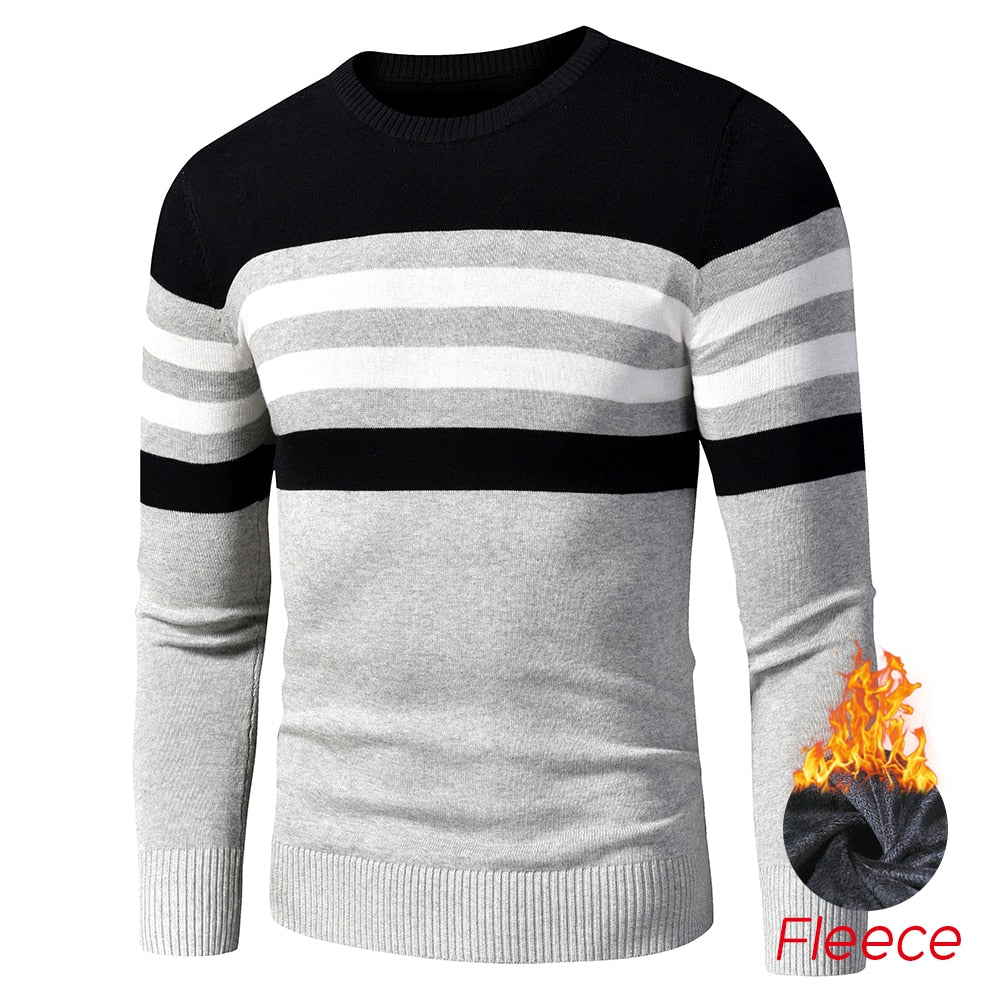 4XL Men Autumn New Casual Striped Thick Fleece Cotton Sweater Pullovers Men Outfit Fashion Vintage O-Neck Coat Sweater Men