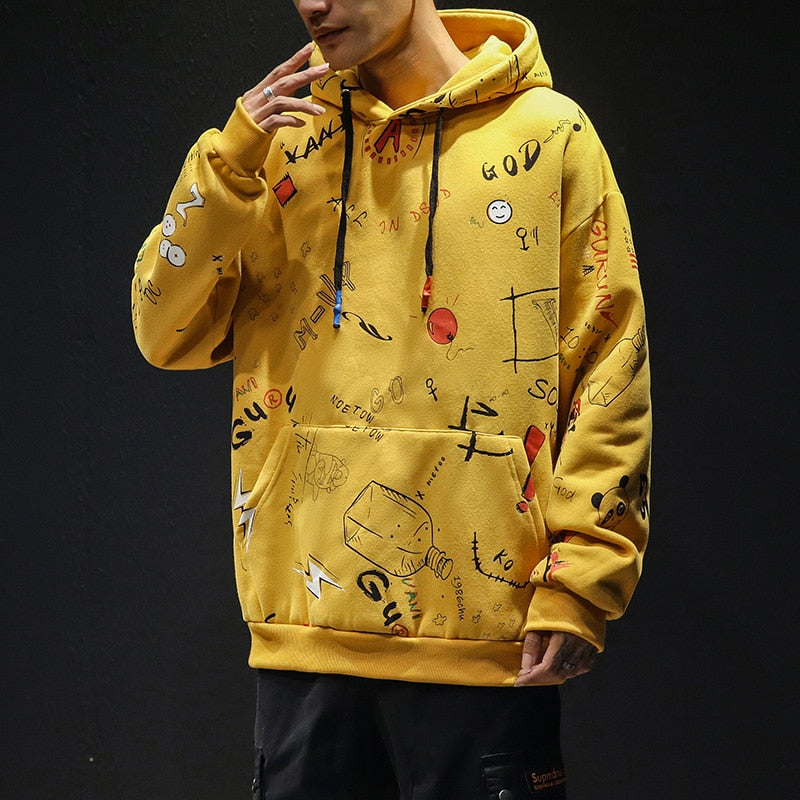 Single Road Men&#39;s Anime Hoodies Men Hip Hop Harajuku Sweatshirt Male Japanese Streetwear Oversized Yellow Hoodie Men Fashion