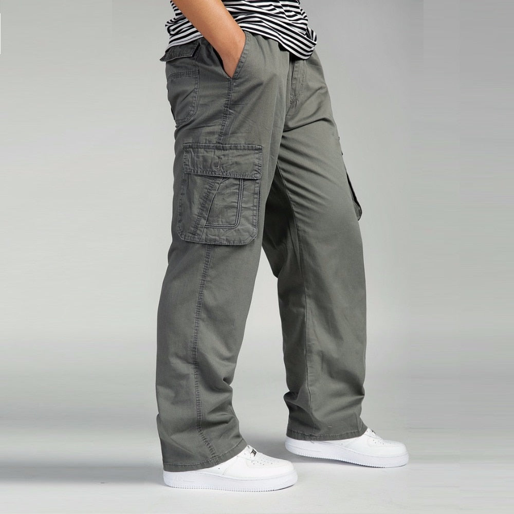 Men&#39;s Pants Large size Big 4xl 5xl 6xl Plus Summer Men Elastic Waist Multi Pocket Long Baggy Straight Cargo Jogger Trousers Male