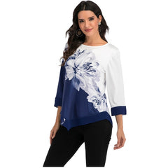 Women Spring Summer Floral Printing Blouse 3/4 Sleeve Casual Hem Irregularity Female fashion shirt Tops Oversized