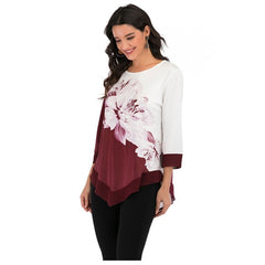 Women Spring Summer Floral Printing Blouse 3/4 Sleeve Casual Hem Irregularity Female fashion shirt Tops Oversized