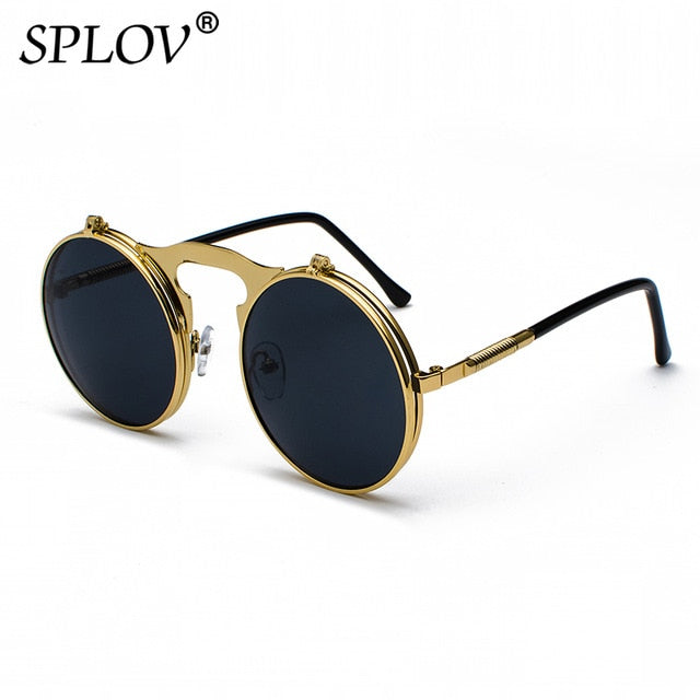 SPLOV Vintage Steampunk Flip Sunglasses Retro Round Metal Frame For Men Women