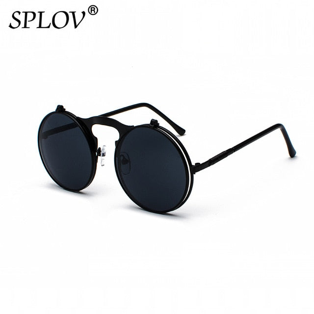 SPLOV Vintage Steampunk Flip Sunglasses Retro Round Metal Frame For Men Women