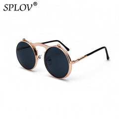 SPLOV Vintage Steampunk Flip Sunglasses Retro Round Metal Frame For Men Women