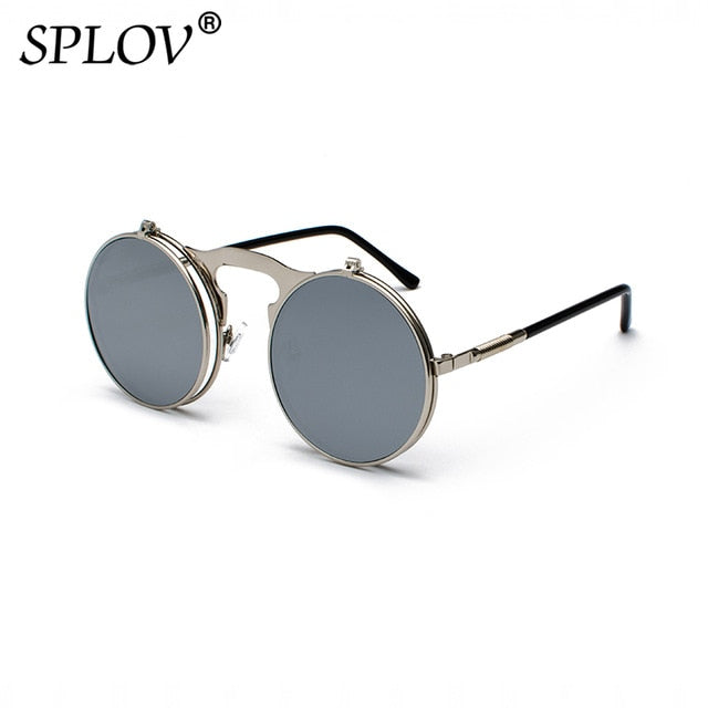 SPLOV Vintage Steampunk Flip Sunglasses Retro Round Metal Frame For Men Women