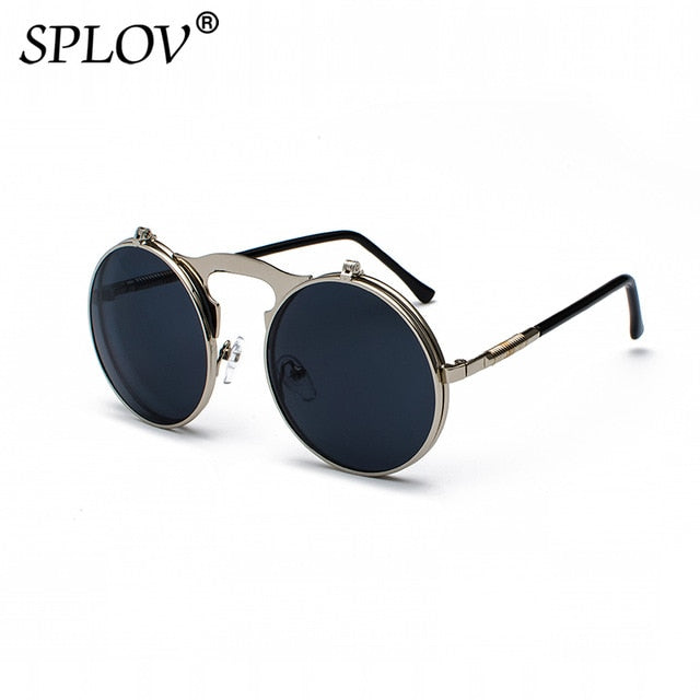 SPLOV Vintage Steampunk Flip Sunglasses Retro Round Metal Frame For Men Women