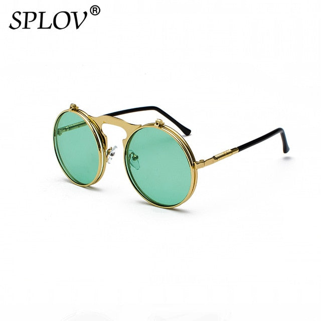 SPLOV Vintage Steampunk Flip Sunglasses Retro Round Metal Frame For Men Women