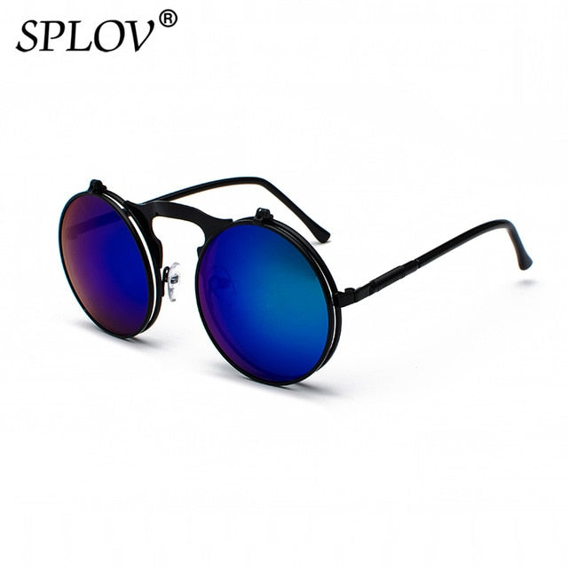 SPLOV Vintage Steampunk Flip Sunglasses Retro Round Metal Frame For Men Women