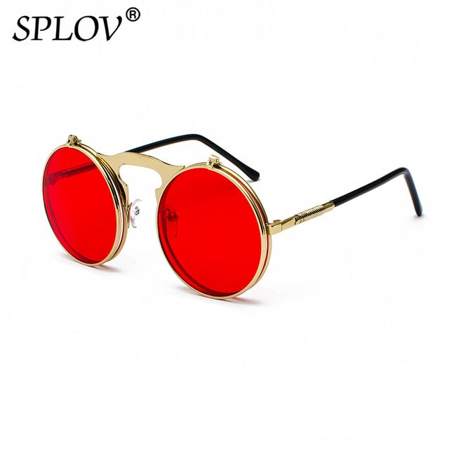 SPLOV Vintage Steampunk Flip Sunglasses Retro Round Metal Frame For Men Women