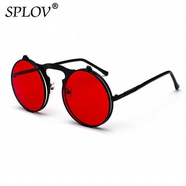 SPLOV Vintage Steampunk Flip Sunglasses Retro Round Metal Frame For Men Women