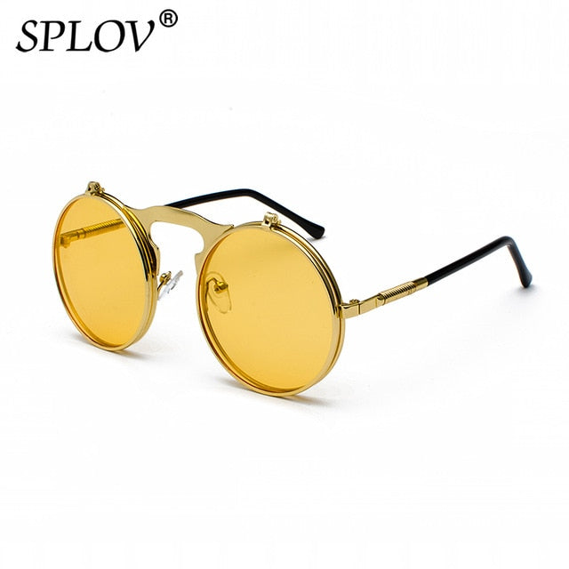 SPLOV Vintage Steampunk Flip Sunglasses Retro Round Metal Frame For Men Women