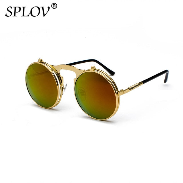 SPLOV Vintage Steampunk Flip Sunglasses Retro Round Metal Frame For Men Women