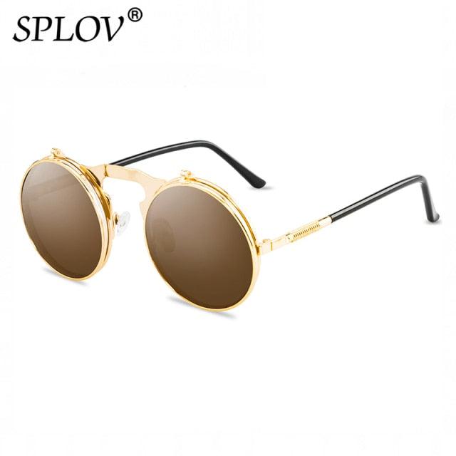 SPLOV Vintage Steampunk Flip Sunglasses Retro Round Metal Frame For Men Women