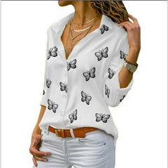 Fashion Butterfly Print Casual Blouse Long Sleeve Elegant Shirt