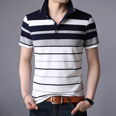 Classic Striped Polo Shirt Cotton Short Sleeve