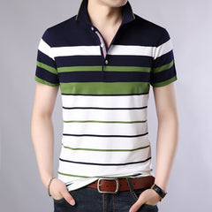 Classic Striped Polo Shirt Cotton Short Sleeve