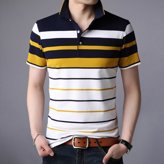 Classic Striped Polo Shirt Cotton Short Sleeve