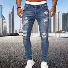 Fashion Street Style Ripped Skinny Jeans Vintage wash Solid Denim