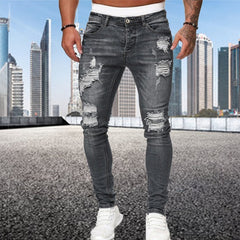 Fashion Street Style Ripped Skinny Jeans Vintage wash Solid Denim