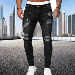 Fashion Street Style Ripped Skinny Jeans Vintage wash Solid Denim