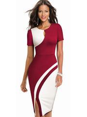 Nice-forever Elegant Stylish Contrast Color Patchwork Bodycon Dress